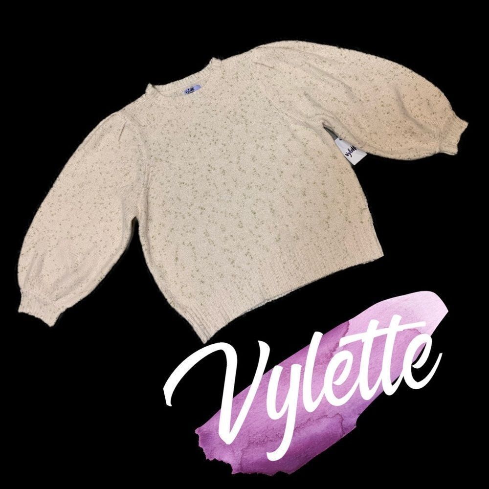 NWT Vylette Womens Sweater  Blush Pink Gold Metallic Puff Long Sleeve… - Picture 6 of 13